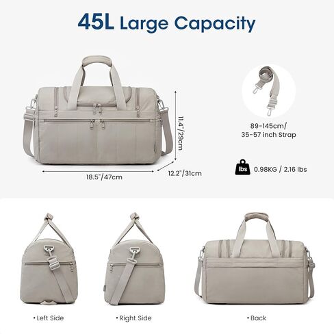 حقيبة سفر G4Free 45L للنساء والرجال 3 في 1 حقائب من القماش الخشن مع حجرة أحذية وحقيبة ظهر للجيم لقضاء عطلة نهاية الأسبوع طوال الليل، جملي in Kuwait
