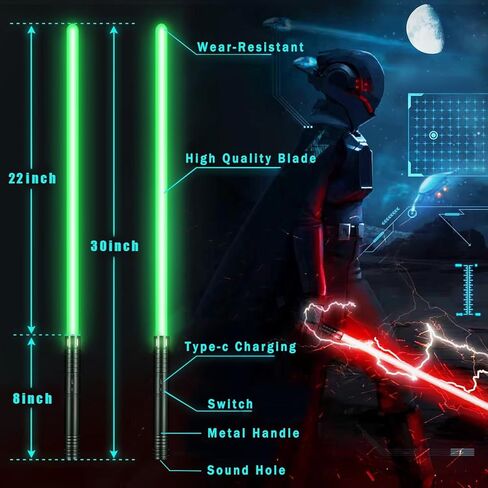 سيف ضوئي، سيوف ضوئية للأطفال مع 15 لونًا RGB، سيوف ضوئية مبارزة مع أصوات FX، سيف ضوئي قابل لإعادة الشحن USB-C للعب دور الكبار في أعياد الميلاد in Kuwait