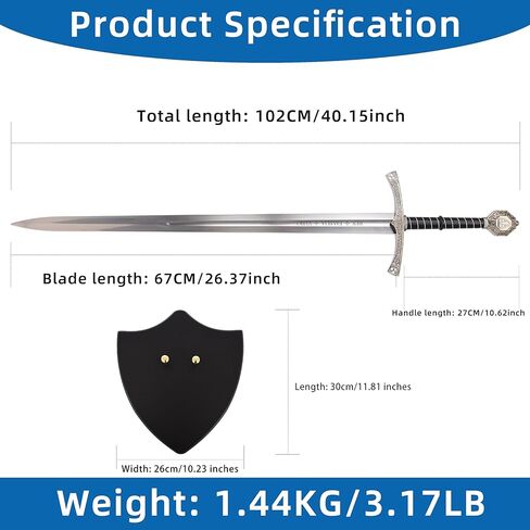 Kobyla's Sword, 45 Inch Decorative Medieval Sword for Collection, Stainless Steel with Wall Mount Display Board in Saudi Arabia