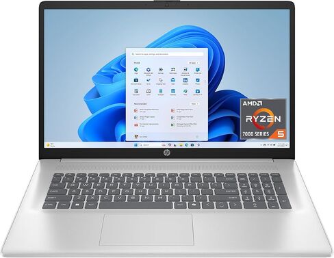 HP 17.3 inch Laptop, HD+ Display, AMD Ryzen 5 7520U, 16 GB RAM, 512 GB SSD, AMD Radeon Graphics, Windows 11 Home, Natural Silver, 17-cp2199nr in Kuwait