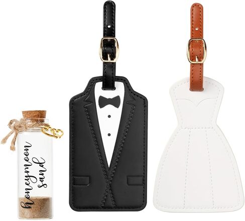 Mr & Mrs Wedding Dress and Tuxedo Luggage Tags with Honeymoon Sand Keepsake Bottle – Wedding Gift for Couples, Engagement, Bridal Shower, Honeymoon Travel Accessories (Bride Groom Shape) in Saudi Arabia