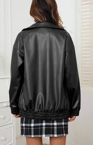 We1Fit Womens Oversized Faux Leather Jacket 2025 Fashion Outfits Motorcycle Zip Up Bomber Biker Coats Winter Fall Clothes in Saudi Arabia
