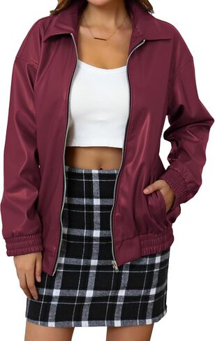 We1Fit Womens Oversized Faux Leather Jacket 2025 Fashion Outfits Motorcycle Zip Up Bomber Biker Coats Winter Fall Clothes in Saudi Arabia