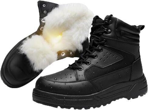 Men's Genuine Shearling Lined Winter Snow Boots Waterproof Leather Lightweight Design Anti-Slip Black Warm Boots for Cold Weather in Saudi Arabia