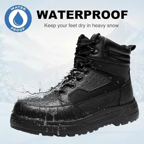Men's Genuine Shearling Lined Winter Snow Boots Waterproof Leather Lightweight Design Anti-Slip Black Warm Boots for Cold Weather in Saudi Arabia
