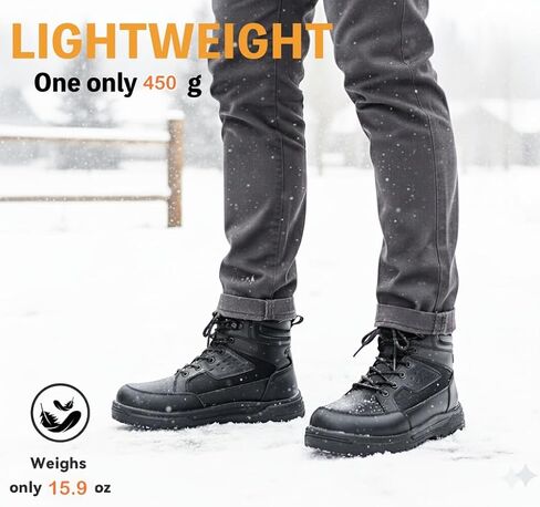 Men's Genuine Shearling Lined Winter Snow Boots Waterproof Leather Lightweight Design Anti-Slip Black Warm Boots for Cold Weather in Saudi Arabia