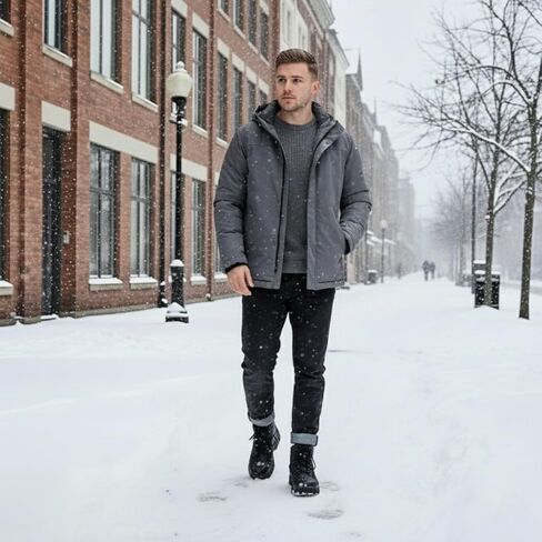 Men's Genuine Shearling Lined Winter Snow Boots Waterproof Leather Lightweight Design Anti-Slip Black Warm Boots for Cold Weather in Saudi Arabia