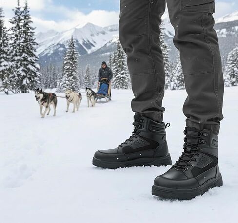 Men's Genuine Shearling Lined Winter Snow Boots Waterproof Leather Lightweight Design Anti-Slip Black Warm Boots for Cold Weather in Saudi Arabia