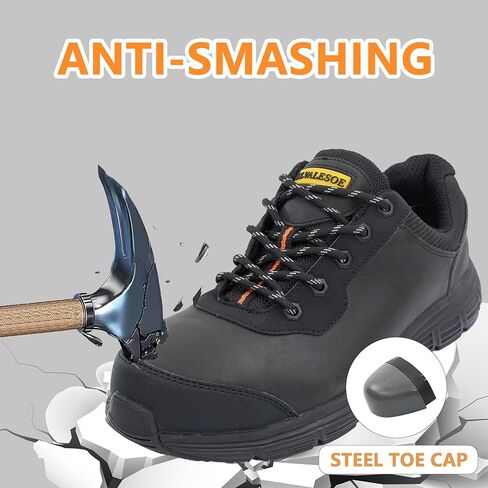 Steel Composite Toe Shoes for Men Non Slip Black Safety Shoes Puncture Protection and Electrical Resistance Leather Construction Boots Extra Wide for Warehouse,Port,House Renovation in Saudi Arabia
