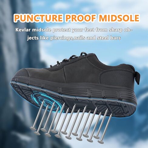 Steel Composite Toe Shoes for Men Non Slip Black Safety Shoes Puncture Protection and Electrical Resistance Leather Construction Boots Extra Wide for Warehouse,Port,House Renovation in Saudi Arabia