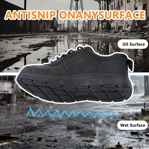 Steel Composite Toe Shoes for Men Non Slip Black Safety Shoes Puncture Protection and Electrical Resistance Leather Construction Boots Extra Wide for Warehouse,Port,House Renovation in Saudi Arabia