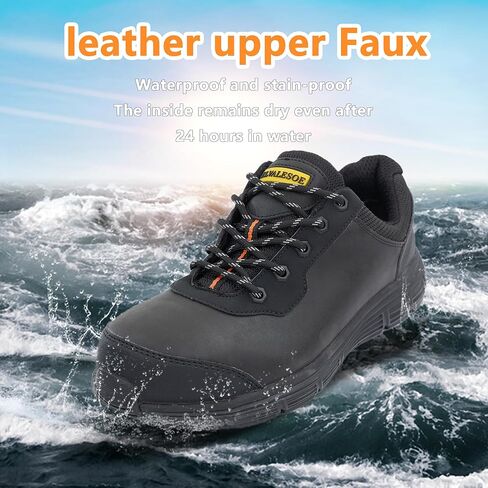 Steel Composite Toe Shoes for Men Non Slip Black Safety Shoes Puncture Protection and Electrical Resistance Leather Construction Boots Extra Wide for Warehouse,Port,House Renovation in Saudi Arabia