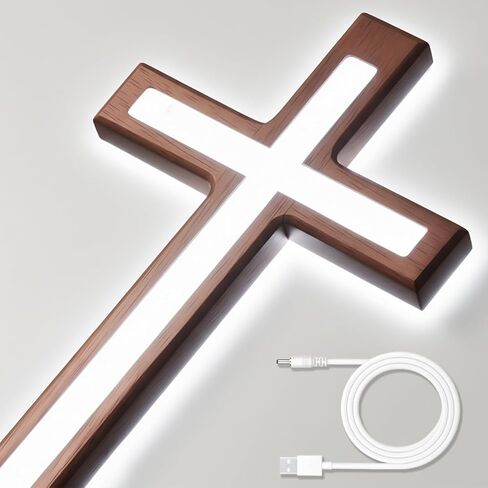 صليب حائط MoSavris Crucifix، صليب خشبي مصنوع يدويًا مع ضوء LED، ديكور حائط للإيمان والبركة، هدايا مسيحية، 13 بوصة in Saudi Arabia