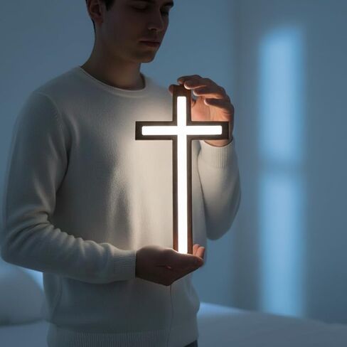 صليب حائط MoSavris Crucifix، صليب خشبي مصنوع يدويًا مع ضوء LED، ديكور حائط للإيمان والبركة، هدايا مسيحية، 13 بوصة in Saudi Arabia