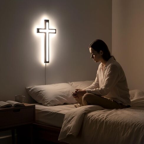 صليب حائط MoSavris Crucifix، صليب خشبي مصنوع يدويًا مع ضوء LED، ديكور حائط للإيمان والبركة، هدايا مسيحية، 13 بوصة in Saudi Arabia