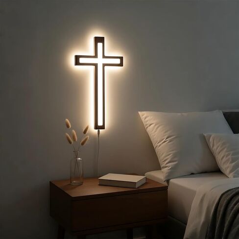 صليب حائط MoSavris Crucifix، صليب خشبي مصنوع يدويًا مع ضوء LED، ديكور حائط للإيمان والبركة، هدايا مسيحية، 13 بوصة in Saudi Arabia