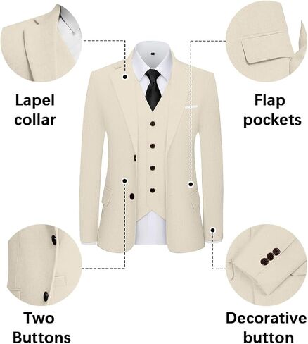 Men's 3 Piece Linen Suits Casual Lightweight Blazer Jackets Vest Pants Set for Wedding Business Prom Suit in Saudi Arabia