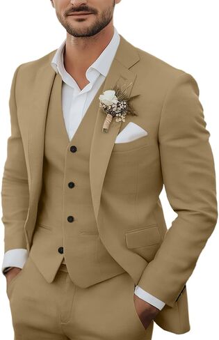 Men's 3 Piece Linen Suits Casual Lightweight Blazer Jackets Vest Pants Set for Wedding Business Prom Suit in Saudi Arabia