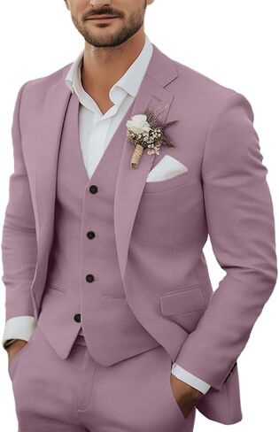 Men's 3 Piece Linen Suits Casual Lightweight Blazer Jackets Vest Pants Set for Wedding Business Prom Suit in Saudi Arabia
