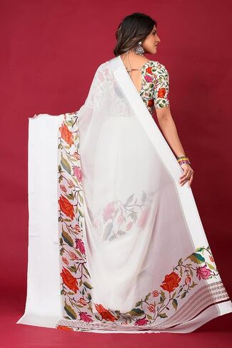 Elina fashion Women's Rakhi Diwali Festival Georgette Satin Floral Printed Saree|Traditional Sari with Unstitched Blouse in Saudi Arabia