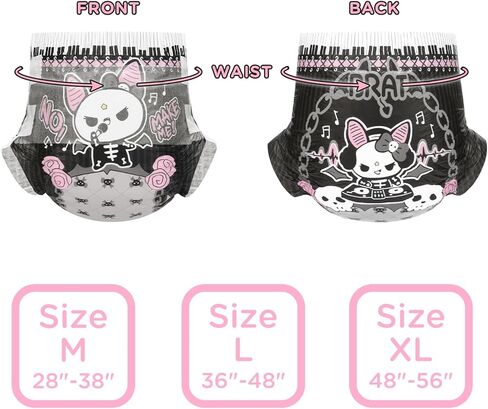 Littleforbig Ultra Absorbent 7000 mL Adult Printed Diaper 10 Pieces - Goth Brat (Medium 28"-38") in Kuwait