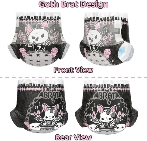 Littleforbig Ultra Absorbent 7000 mL Adult Printed Diaper 10 Pieces - Goth Brat (Medium 28"-38") in Kuwait