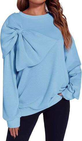 Fisoew Womens Oversized Sweatshirt Bow Tie Long Sleeve Crewneck Casual Fall Pullover Tops in Saudi Arabia