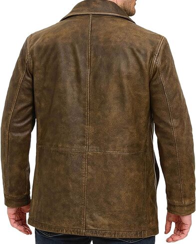 Men’s 3/4 Mid-Length Genuine Leather Trench Blazer - Vintage Classic Hunter Style Long Leather Car Coat Jacket in Saudi Arabia