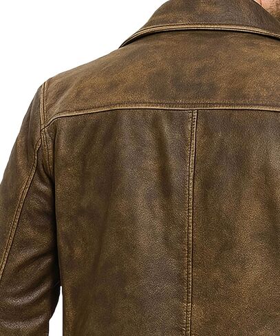 Men’s 3/4 Mid-Length Genuine Leather Trench Blazer - Vintage Classic Hunter Style Long Leather Car Coat Jacket in Saudi Arabia