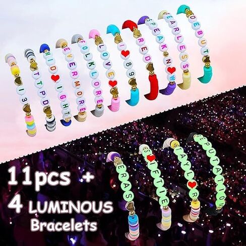 15 Pcs Singer Friendship Bracelets for Girls, Album Inspired Letter Glow Bracelet Clay Bead Friendship Bracelets Bulk for Women Beads Jewelry Bracelet Stack for Birthday Fans Gifts Music Lovers in Saudi Arabia