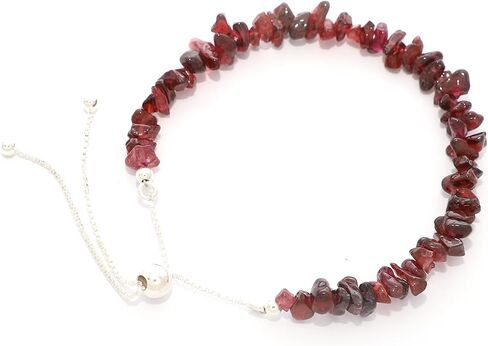 Natural Rough Red Garnet Bolo Bracelet for Women in Sterling Silver, January Birthstone Jewelry Gifts for Her Birthday, Anniversary, Graduation, Christmas (Beads, Box-Chain) in Saudi Arabia