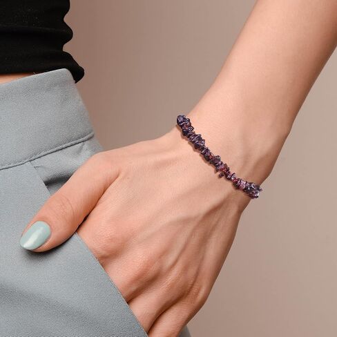Natural Rough Red Garnet Bolo Bracelet for Women in Sterling Silver, January Birthstone Jewelry Gifts for Her Birthday, Anniversary, Graduation, Christmas (Beads, Box-Chain) in Saudi Arabia