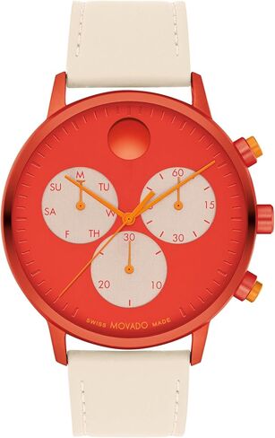 Movado Face Men's Luxury Chronograph Watch - Swiss Quartz Movement, Leather Strap - Water Resistance 30 Meters (3ATM) - Stylish Timepiece - Gift for Him - 43mm in Saudi Arabia