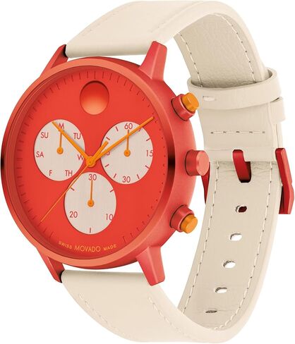 Movado Face Men's Luxury Chronograph Watch - Swiss Quartz Movement, Leather Strap - Water Resistance 30 Meters (3ATM) - Stylish Timepiece - Gift for Him - 43mm in Saudi Arabia
