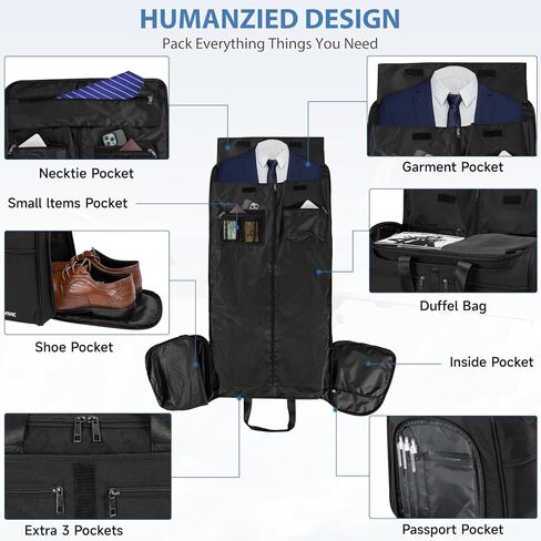 Duffle Garment Bag For Travel Convertible Garment Bag With Shoe Compartment, 2 in 1 Detechable Shoulder Strap Carry On Duffel Bag For Men Women in Saudi Arabia