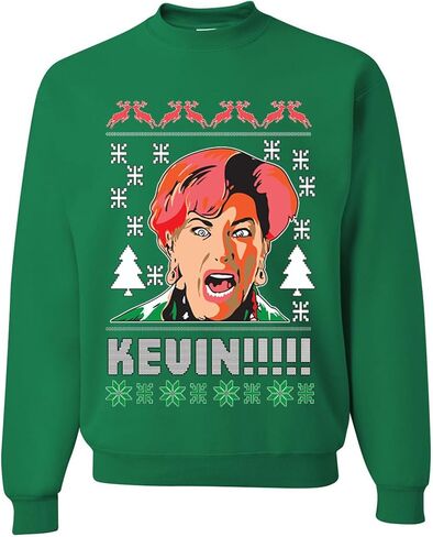 الملابس البرية المخصصة في المنزل وحده كيفن! Missing Ugly Christmas Sweater، CREWNECK، كيلي جرين، كبير in Saudi Arabia