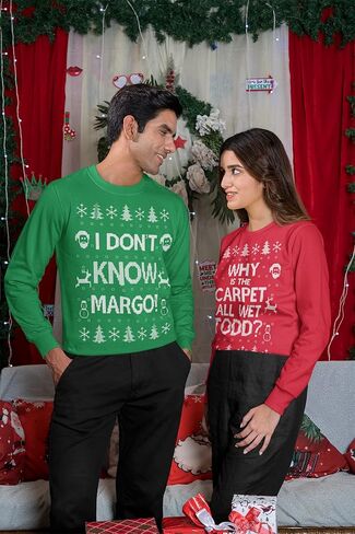 قميص Wild Bobby Why is The Carpet All Wet Todd IDK Margo Couples القبيح لعيد الميلاد بأكمام طويلة in Kuwait