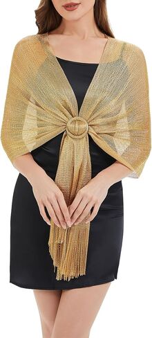 Zando Sparkling Metallic Shawls and Wraps for Evening Dresses，Shawl Wraps for Women Dressy Formal Wedding Dresses with Buckle in Saudi Arabia