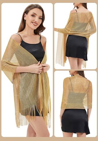Zando Sparkling Metallic Shawls and Wraps for Evening Dresses，Shawl Wraps for Women Dressy Formal Wedding Dresses with Buckle in Saudi Arabia