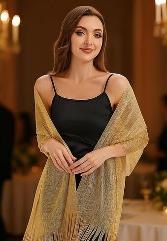 Zando Sparkling Metallic Shawls and Wraps for Evening Dresses，Shawl Wraps for Women Dressy Formal Wedding Dresses with Buckle in Saudi Arabia
