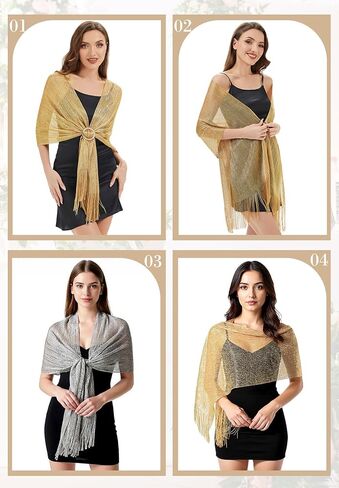 Zando Sparkling Metallic Shawls and Wraps for Evening Dresses，Shawl Wraps for Women Dressy Formal Wedding Dresses with Buckle in Saudi Arabia