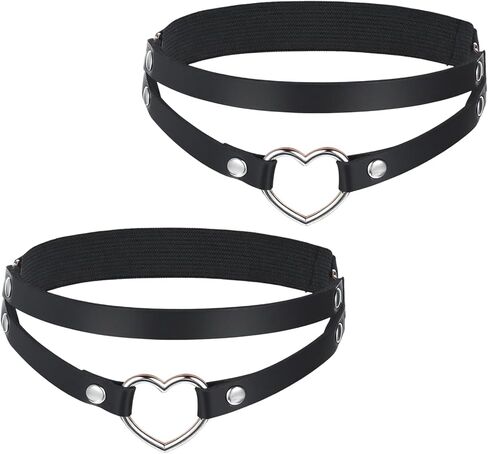 2 Pcs Leather Leg Garter, Adjustable Black Heart Thigh Garter Gothic Elastic Thigh Ring Garters Leg Ring for Women in Saudi Arabia