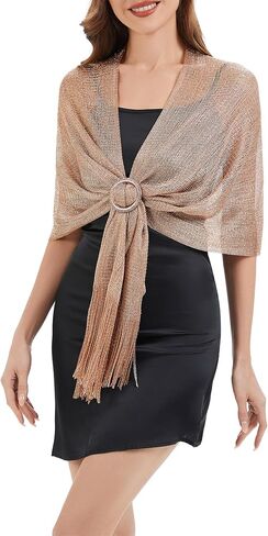 Zando Sparkling Metallic Shawls and Wraps for Evening Dresses，Shawl Wraps for Women Dressy Formal Wedding Dresses with Buckle in Saudi Arabia