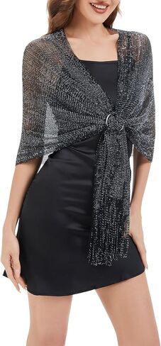 Zando Sparkling Metallic Shawls and Wraps for Evening Dresses，Shawl Wraps for Women Dressy Formal Wedding Dresses with Buckle in Saudi Arabia