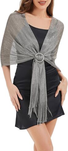 Zando Sparkling Metallic Shawls and Wraps for Evening Dresses，Shawl Wraps for Women Dressy Formal Wedding Dresses with Buckle in Saudi Arabia