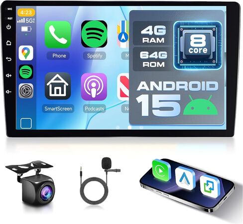 [4G+64G] 8 Corroid Car Radio 9 بوصة مزدوجة DIN مع Carplay Android Auto و Hodozzy Touch Screen مع التنقل GPS و Link Link WiFi Bluetooth و FM و RDS و HIFI و SWC وكاميرا احتياطية in Saudi Arabia