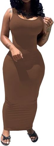 PINSV Women's Sexy Bodycon Tank Dress Basic Sleeveless Long Maxi Dresses Party Club Beach Sundresses in Saudi Arabia