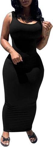 PINSV Women's Sexy Bodycon Tank Dress Basic Sleeveless Long Maxi Dresses Party Club Beach Sundresses in Saudi Arabia