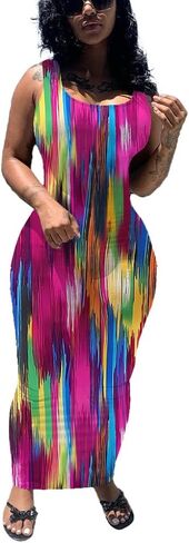 PINSV Women's Sexy Bodycon Tank Dress Basic Sleeveless Long Maxi Dresses Party Club Beach Sundresses in Saudi Arabia
