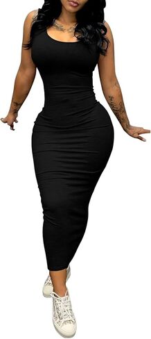 PINSV Women's Sexy Bodycon Tank Dress Basic Sleeveless Long Maxi Dresses Party Club Beach Sundresses in Saudi Arabia
